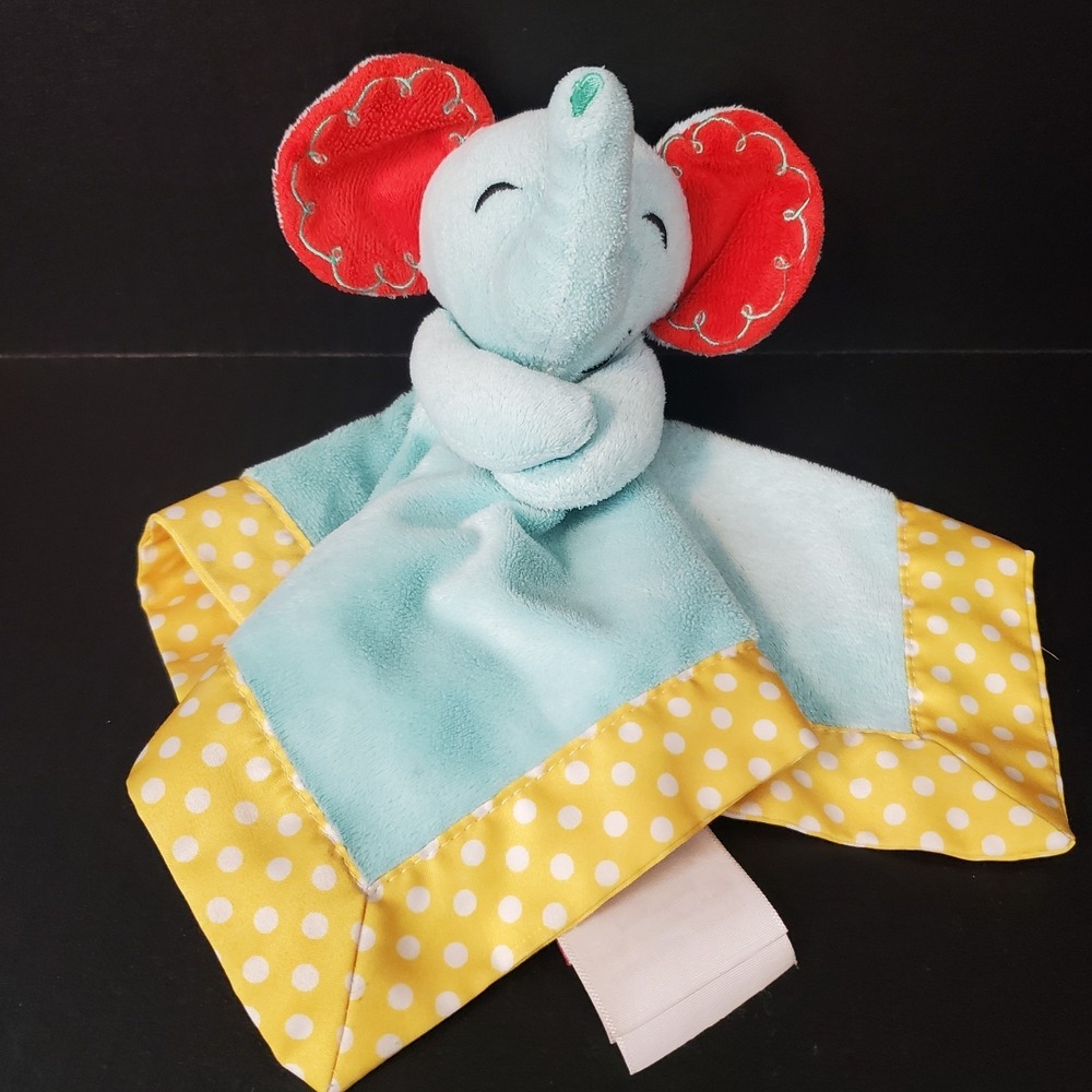 Fisher Price Elephant Lovey Security Blanket Blue Teal Aqua Yellow Satin Dots